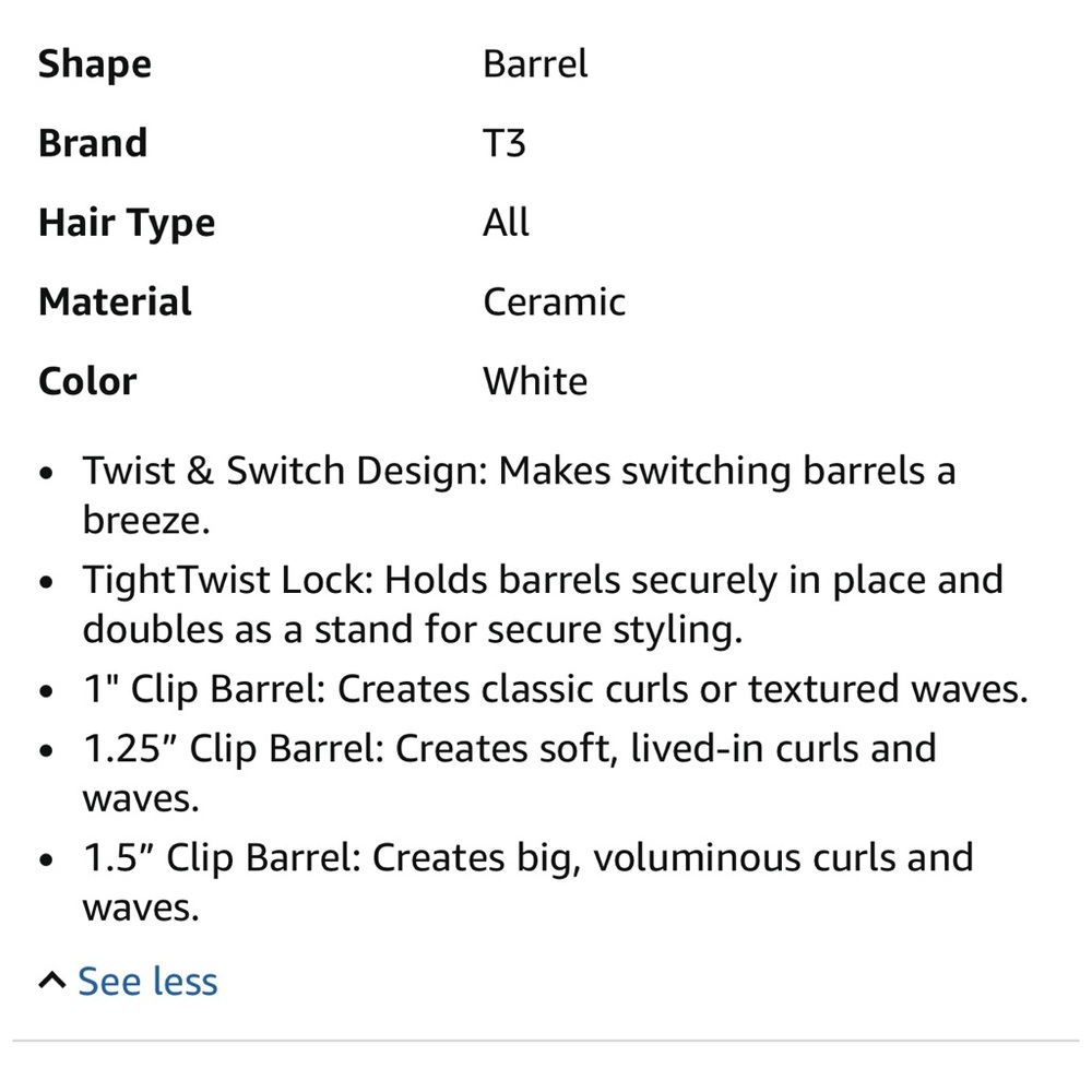 T3 White Curling Iron Set 1 inch, 1.25 inch 1.5 inch interchangeable - Picture 2 of 3